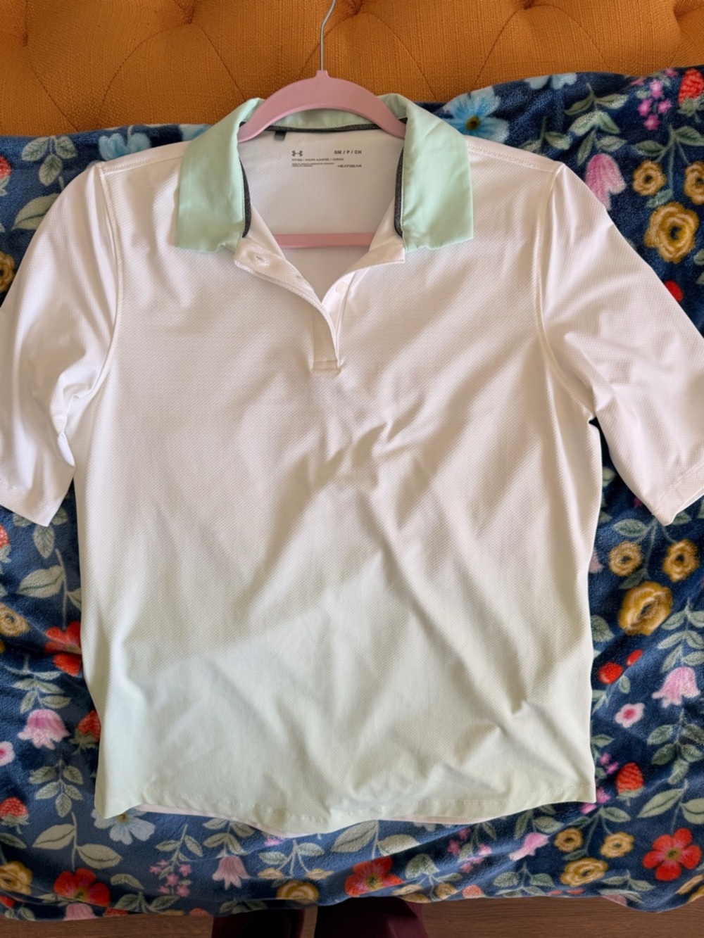 Under Armour White Polo with Mint Trim